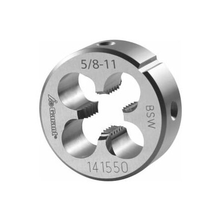 Garant 5/8in-11 HSS Round Die, for Whitworth Threads to BSW Standards, Closed/Pre-Slit Form 141550 W5/8